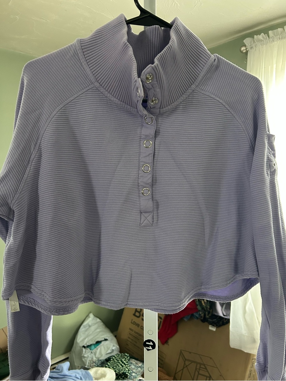 Free People Movement Cropped Henley Sweatshirt in Lavender